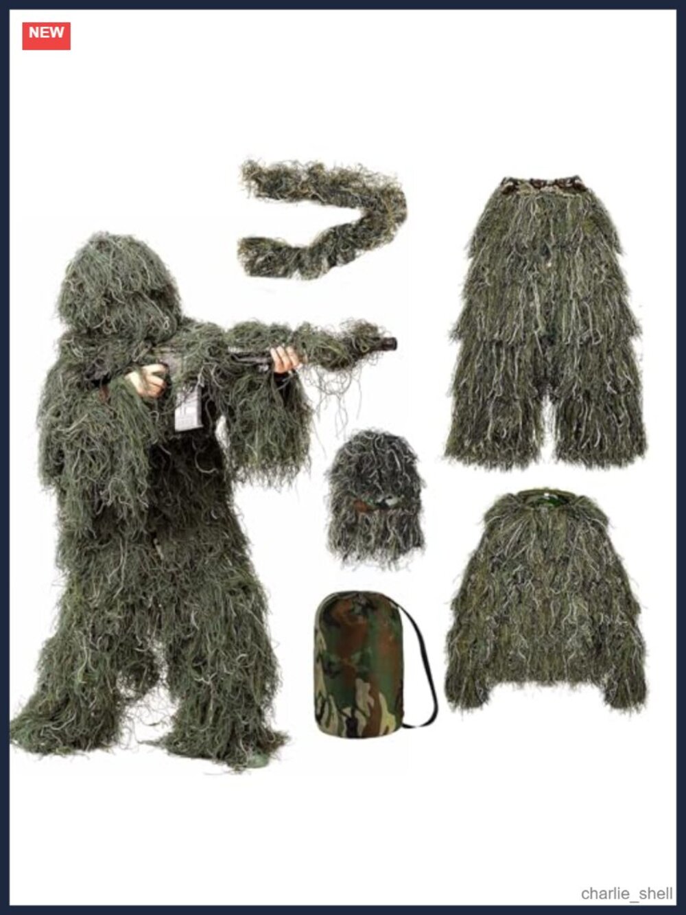 5-in-1 Ghillie Suit Camouflage Hunting Apparel Jacket Pants Hood Mesh
